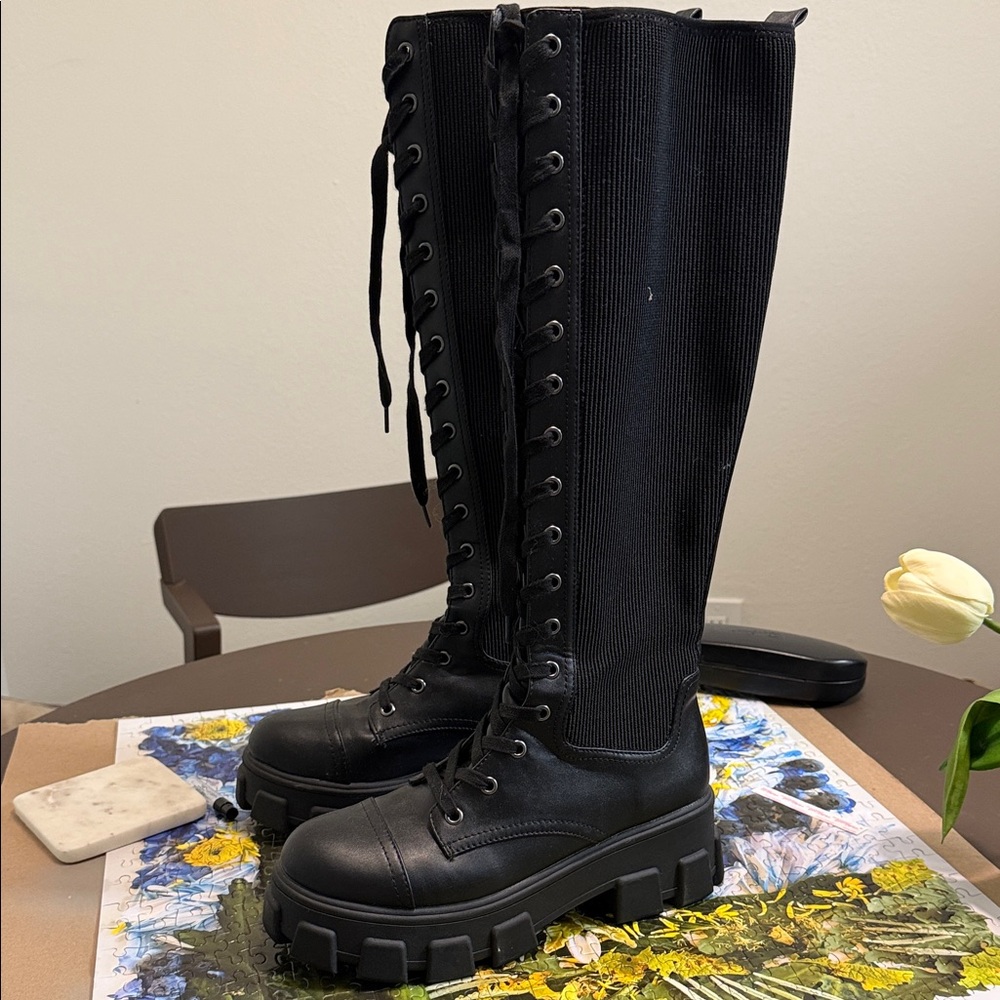Sam Edelman Black Lace-Up Knee-High Boots